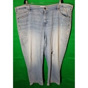 Lane Bryant Girlfriend Crop Jeans Stretch with Rhinestones Size 22 EUC